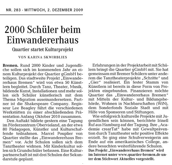Pressetext Weserkurier_ 02.12.09